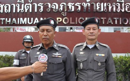 พ.ต.อ.จรูญ อุชุภาพ ผกก.สภ.ท้ายเหมือง ร่วมกับ พ.ต.ท.ณรงค์ กิตติพงศ์วิวัฒน์ สวป.สภ.ท้ายเหมือง ร่วมสนับสนุกโครงการสวมหมวกกันน๊อค 100 %