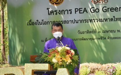 ปลัดกระทรวงมหาดไทยเปิดโครงการ PEA Go Green ปลูกสมุนไพร เนื่องในโอกาสการสถาปนากระทรวงมหาดไทยครบ 130 ปี ในปี พ.ศ. 2565 เน้นย้ำ น้อมนำแนวพระราชดำริของพระบาทสมเด็จพระเจ้าอยู่หัว และพระบรมวงศานุวงศ์ ในการสืบสาน รักษา ต่อยอด ตอบแทนบุญคุณแผ่นดิน Change for Good สร้างสิ่งที่ดีให้เกิดขึ้นอย่างยั่งยืน